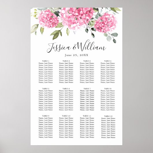 ピンクアジサイフローラ12テーブル座席表 ポスター (正面)