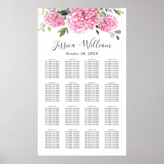 ピンクアジサイフローラ16テーブル座席表 ポスター (正面)