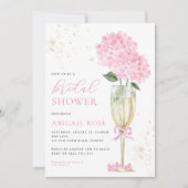 ピンクアジサイブライダルシャワー金ゴールドシャンパン 招待状 (正面)