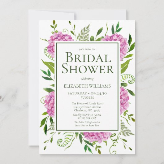 ピンクアジサイブライダルシャワー 招待状 (正面)