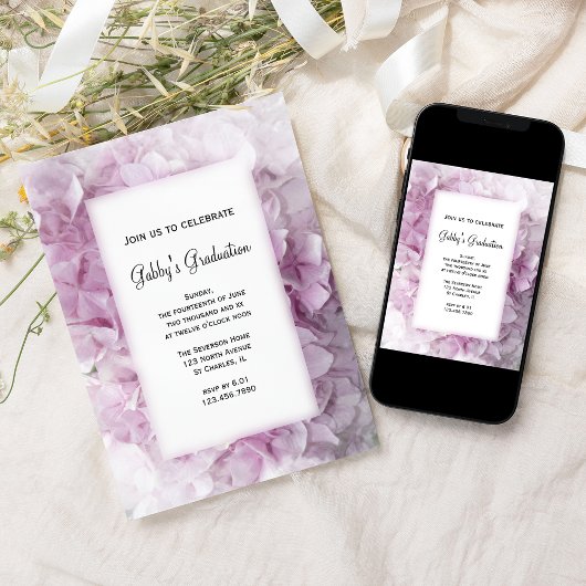 ピンクアジサイ卒業パーティー招待状 招待状