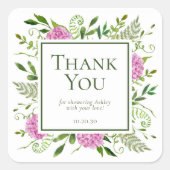 ピンクアジサイ女の子ベビーシャワーありがとう スクエアシール (正面)