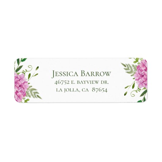 ピンクアジサイ女の子ベビーシャワー差出人住所 ラベル (正面)