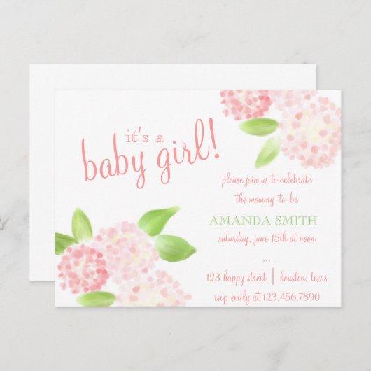 ピンクアジサイ招待状 インビテーションポストカード (正面/裏面)