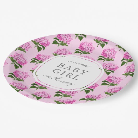 ピンクアジサイ柄スイートベビーガール ペーパープレート (アングル)