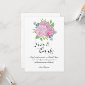 ピンクアジサイ植物学ブライダルシャワー有難う カード (正面/裏面インサイチュ)