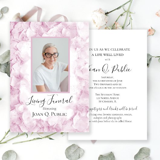 ピンクアジサイ水彩生活葬式パーティー 招待状