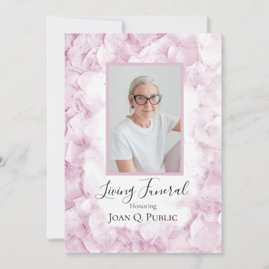 ピンクアジサイ水彩生活葬式パーティー 招待状 (正面)