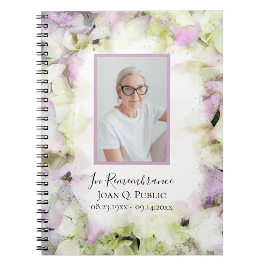 ピンクアジサイ水彩葬儀ゲストブック ノートブック (正面)