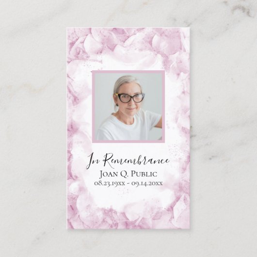 ピンクアジサイ水彩葬儀記念祈りの言葉 名刺 (正面)