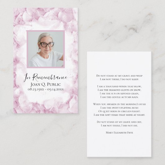 ピンクアジサイ水彩葬儀記念祈りの言葉 名刺 (正面/裏面)