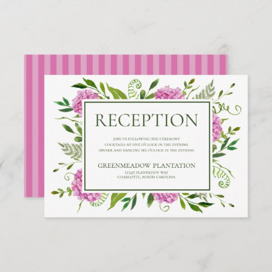 ピンクアジサイ結婚式レセプション エンクロージャーカード (正面/裏面)