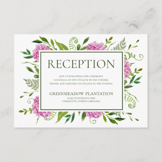 ピンクアジサイ結婚式レセプション エンクロージャーカード (正面)