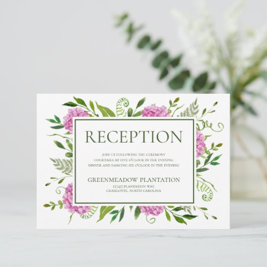 ピンクアジサイ結婚式レセプション エンクロージャーカード (スタンド正面)