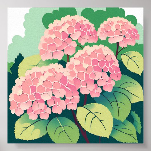 ピンクアジサイ絵を描フローラ ポスター (正面)