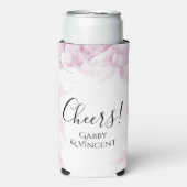 ピンクアジサイ花ウォーターカラー結婚式の引き出物 スリム缶クーラー (Seltzer正面)