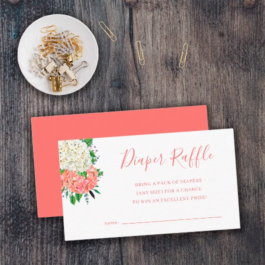 ピンクアジサイ赤ちゃんシャワーおむつラッフルチケット エンクロージャーカード