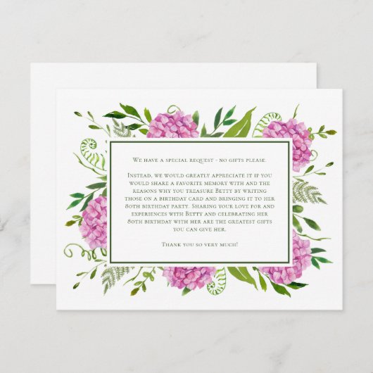 ピンクアジサイ80th誕生日カードリクエスト エンクロージャーカード (正面/裏面)