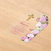 ピンクアジサイ・アーチバプテスマ アクリル招待状 (レイダウン)