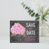 ピンクアジサイ・メイソン・ジャール・シャルボード日付を保存 案内ポストカード (スタンド正面)