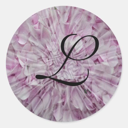 ピンクアジサイ・モノグラム封筒用シール ラウンドシール (正面)