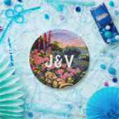 ピンクアジサイ、緑豊かな庭園&イニシャル ペーパープレート (パーティー)