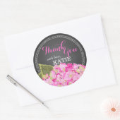 ピンクアジサイChalkboardありがとうステッカー ラウンドシール (封筒)
