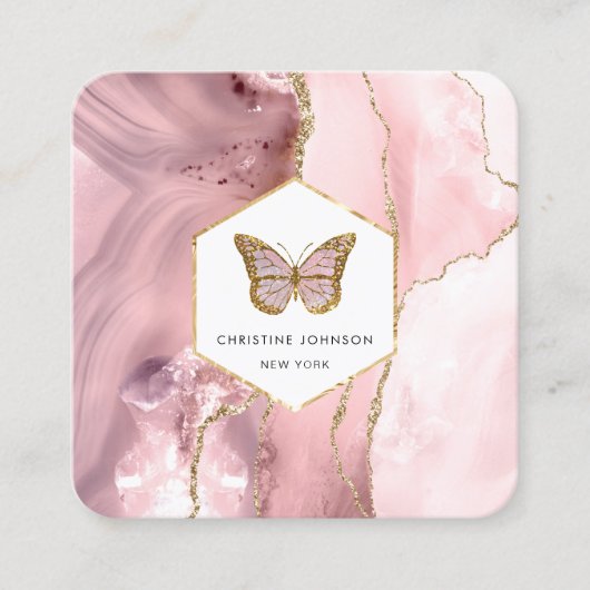 ピンクアジトの蝶のロゴ スクエア名刺 (正面)