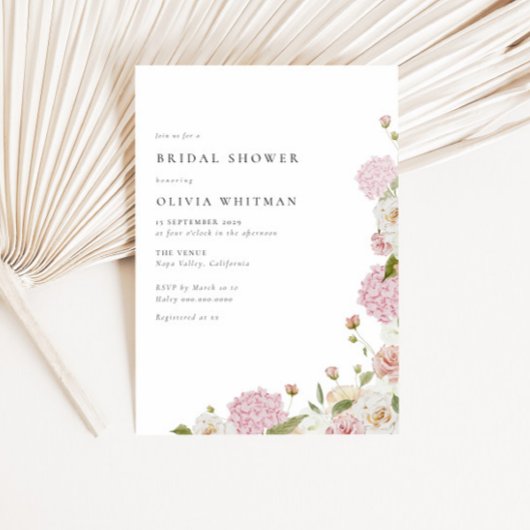 ピンクアジランゲアホワイトローズブライダルシャワー 招待状