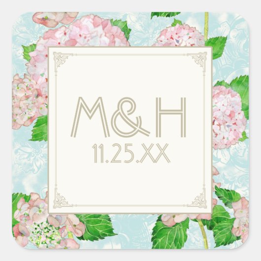 ピンクアジランゲアレースフローラエレガフォーマルントウェディング スクエアシール (正面)