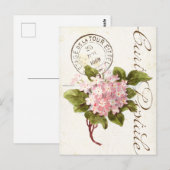 ピンクアジレアカルテポストアーレフラワーフランスのヴィンテージ ポストカード (正面/裏面)