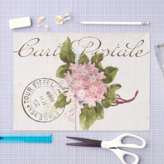 ピンクアジレアカルテポストアーレフラワーフランスのヴィンテージ 薄葉紙 (クラフト)