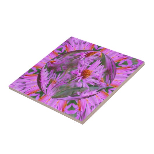 ピンクアスターフローラ抽象芸術アート タイル (側面)