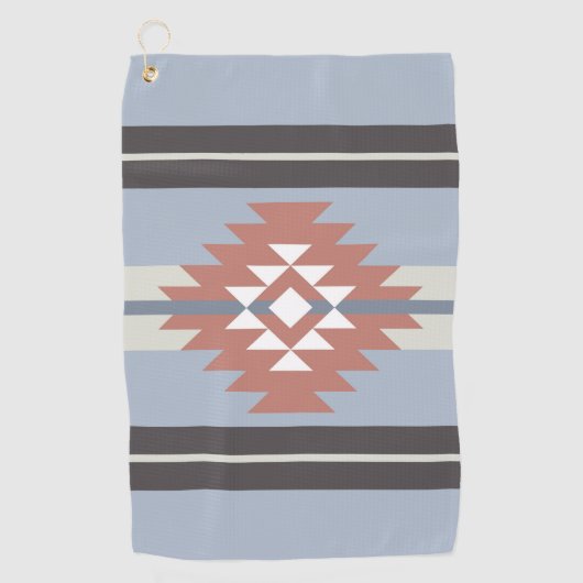 ピンクアステカとブルーのデザイン ゴルフタオル (正面)