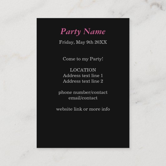 ピンクアステカの羽の誕生日パーティー招待カード 名刺 (裏面)