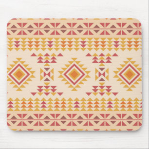 ピンクアステカ赤面+オレンジ色のBoho Tribal Mudcloth マウスパッド