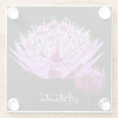 ピンクアストラアンティアフラワーオンブラックフローラ ガラスコースター (裏面)