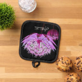 ピンクアストラアンティアフラワーオンブラックフローラ 鍋敷き (トップダウン)