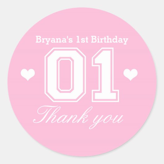 ピンクアスレチック01 1stバースデーパーティー好意ステッカー ラウンドシール (正面)