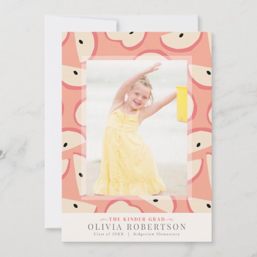 ピンクアップルガール写真卒業発表 招待状 (正面)