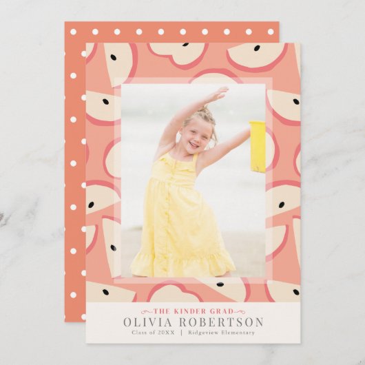 ピンクアップルガール写真卒業発表 招待状 (正面/裏面)