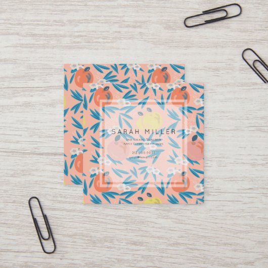 ピンクアップルフローラルパターン先生Sq名刺 スクエア名刺 (正面/裏面インサイチュ)