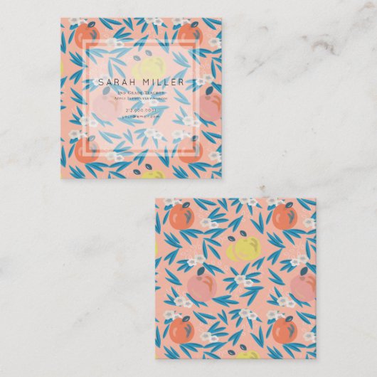 ピンクアップルフローラルパターン先生Sq名刺 スクエア名刺 (正面/裏面)