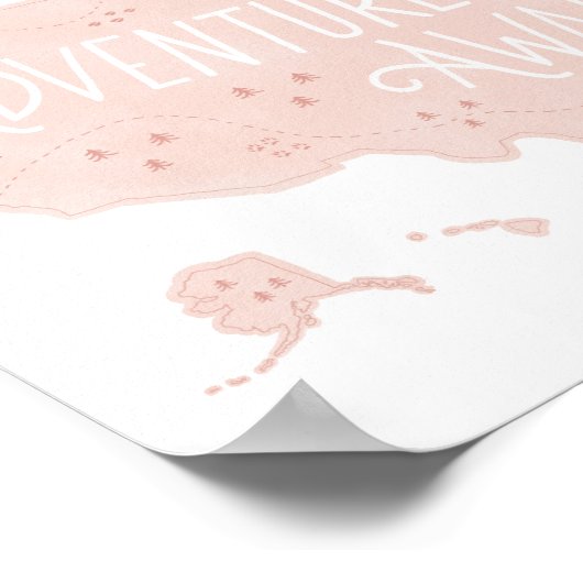 ピンクアドベンチャー待ちアメリカ地図キッズルームデコール ポスター (角)