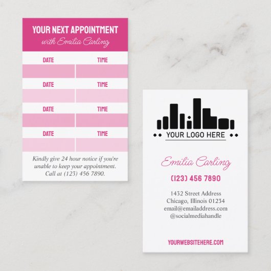 ピンクアドロゴ美容師次のアポイントメント 予約カード (正面/裏面)