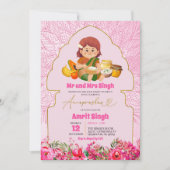 ピンクアナンパラシャンベビーガール食べ物を与えライスの式 招待状 (正面)