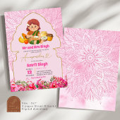 ピンクアナンパラシャンベビーガール食べ物を与えライスの式 招待状