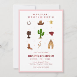 ピンクアニエリーロデオカウボーイ子供の誕生日 招待状