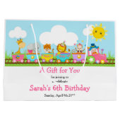 ピンクアニマルサーカストレイン子供の誕生日ありがとう ラージペーパーバッグ (裏面)