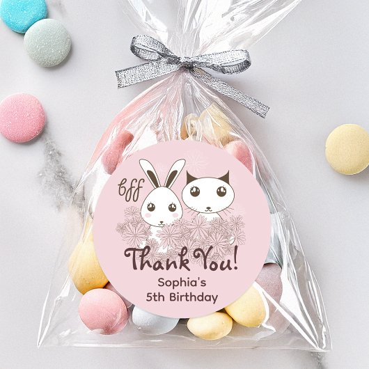 ピンクアニマルフレンズフォーエバー子供の誕生日 ラウンドシール